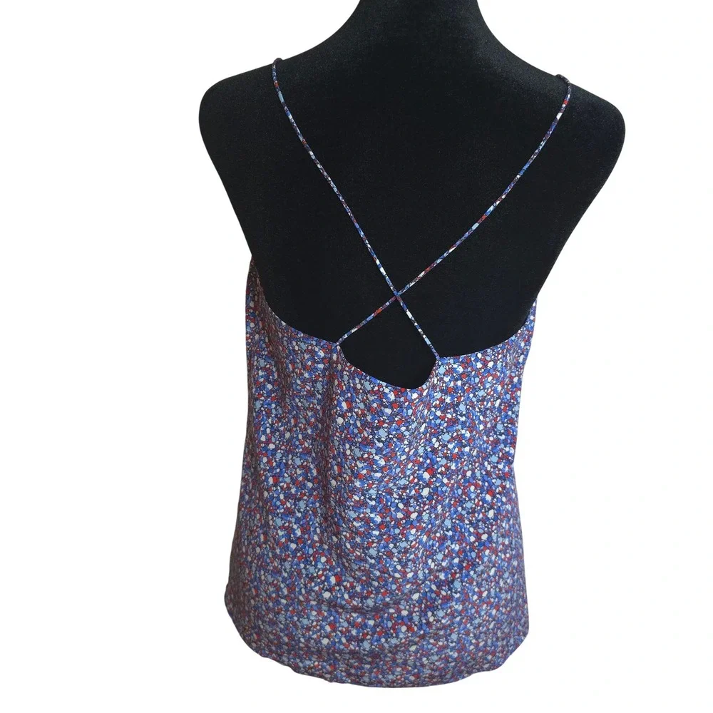Tory Burch Silk Cami Top Size 6 Blue Abstract Print Crisscross Back Romantic Lux